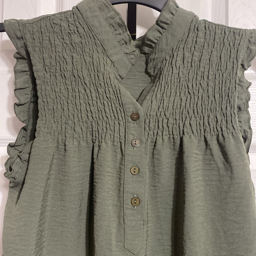 Green sleeveless smock top style blouse top shirt size MEDIUM - Picture 4 of 11